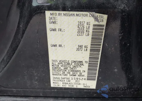 2016 Nissan Altima 2.5 Sl z USA, uszkodzony, nr VIN 1N4AL3AP5GC159524